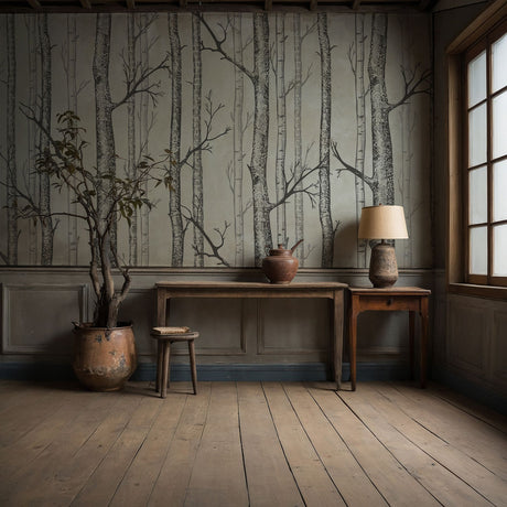 Scenic Landscape Birch Tree Wallpaper Mural {Silent Forest} Wallpaper Mural Sckribbles