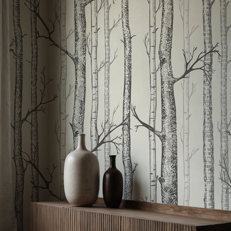Scenic Landscape Birch Tree Wallpaper Mural {Silent Forest} Wallpaper Mural Sckribbles