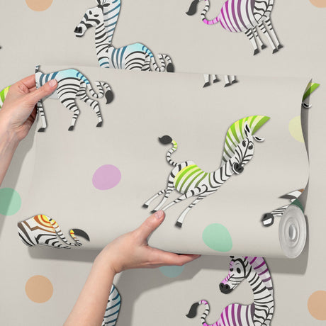 Fun Colorful Zebra Children's Nursery Wallpaper {Trotty Dots} Wallpaper Sckribbles   