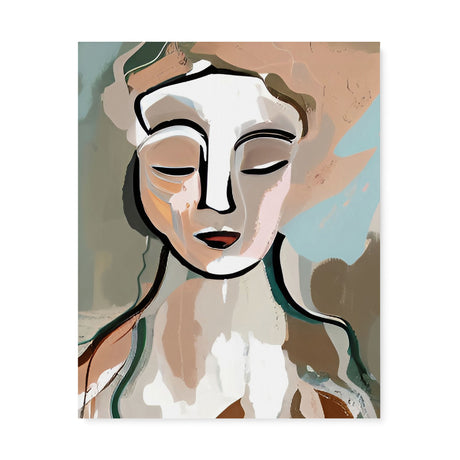 Modern Boho Portrait Canvas Wall Art of a Woman in Neutral Tones {Beige Bohemian} Canvas Wall Art Sckribbles 24x30  