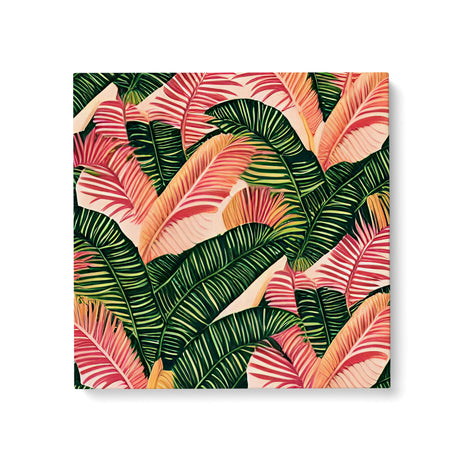 Tropical Pink and Green Palm Leaves Wall Art Canvas {Staycation Vibes} Canvas Wall Art Sckribbles 24x24  
