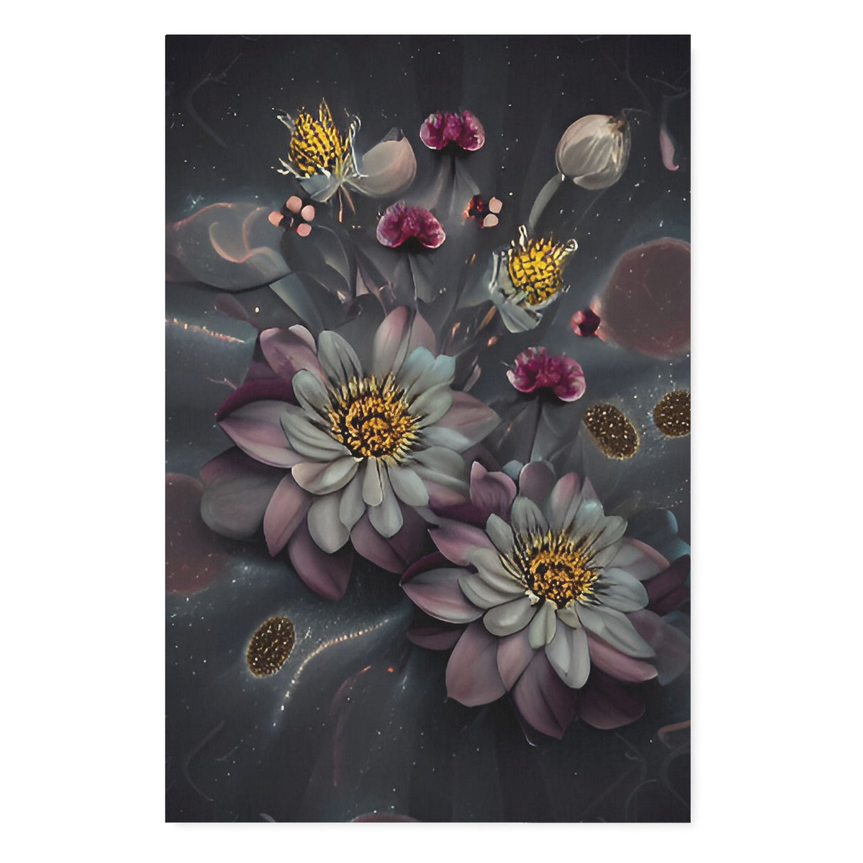 Dark Mysterious Flowers at Night Canvas Wall Art {Deep Floral} Canvas Wall Art Sckribbles 32x48  