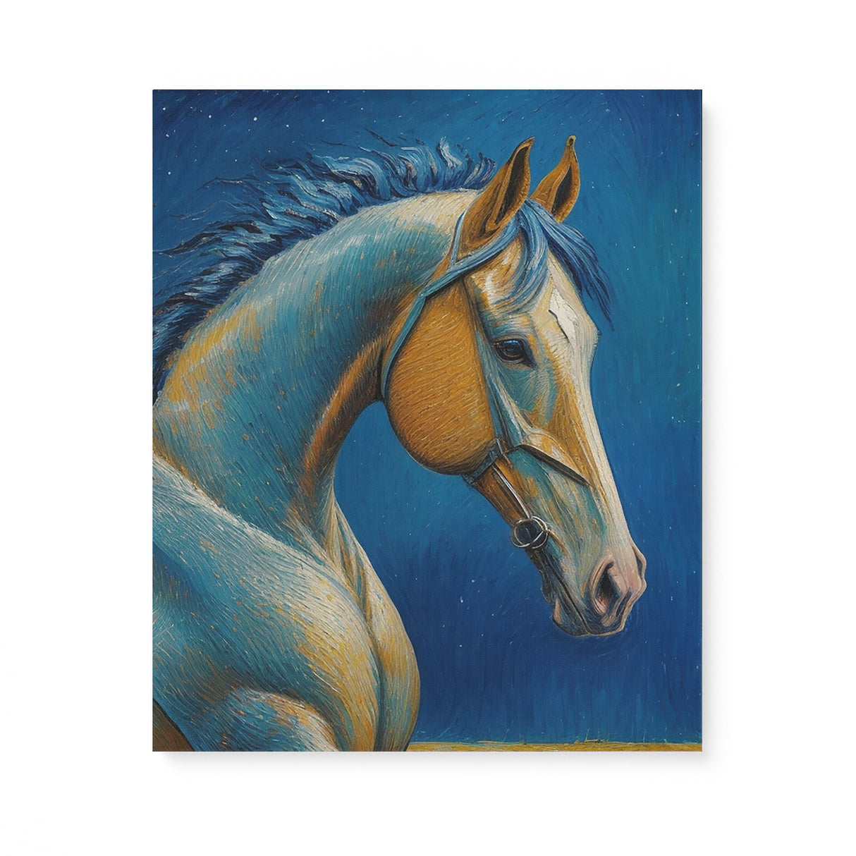 Horse Oil Painting in Blue & Orange Wall Art Canvas {Midnight Equine} Canvas Wall Art Sckribbles 20x24  