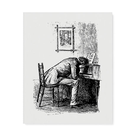 "Sad Pianist" Black and White Wall Art Canvas from Peter Ibbetson Canvas Wall Art Sckribbles 24x30  