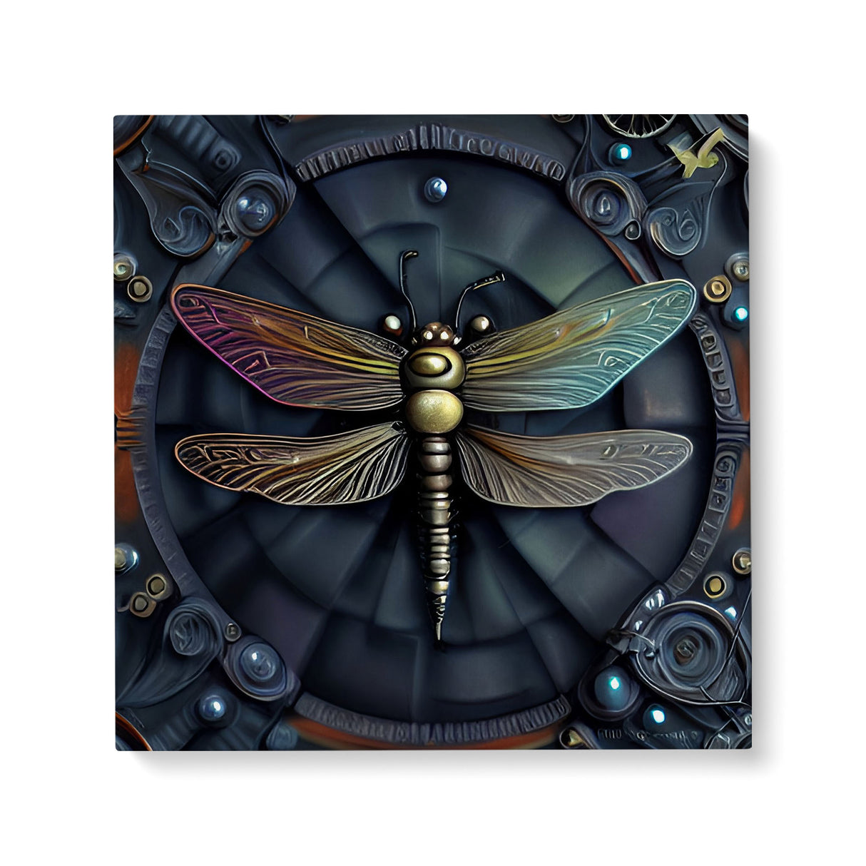 Dark Grungy 3D Insect Canvas Wall Art {Steampunk Dragonfly} Canvas Wall Art Sckribbles 36x36  
