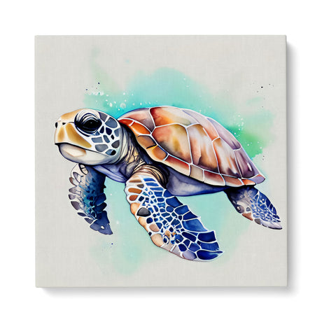 Cute Watercolor Sea Turtle Wall Art Canvas {Sweet Turtle} Canvas Wall Art Sckribbles 40x40  