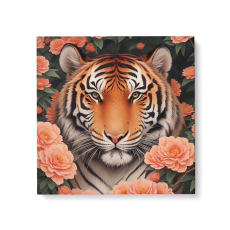 Tiger with Flowers Wall Art Canvas {Tiger Portrait V1} Canvas Wall Art Sckribbles 24x24  