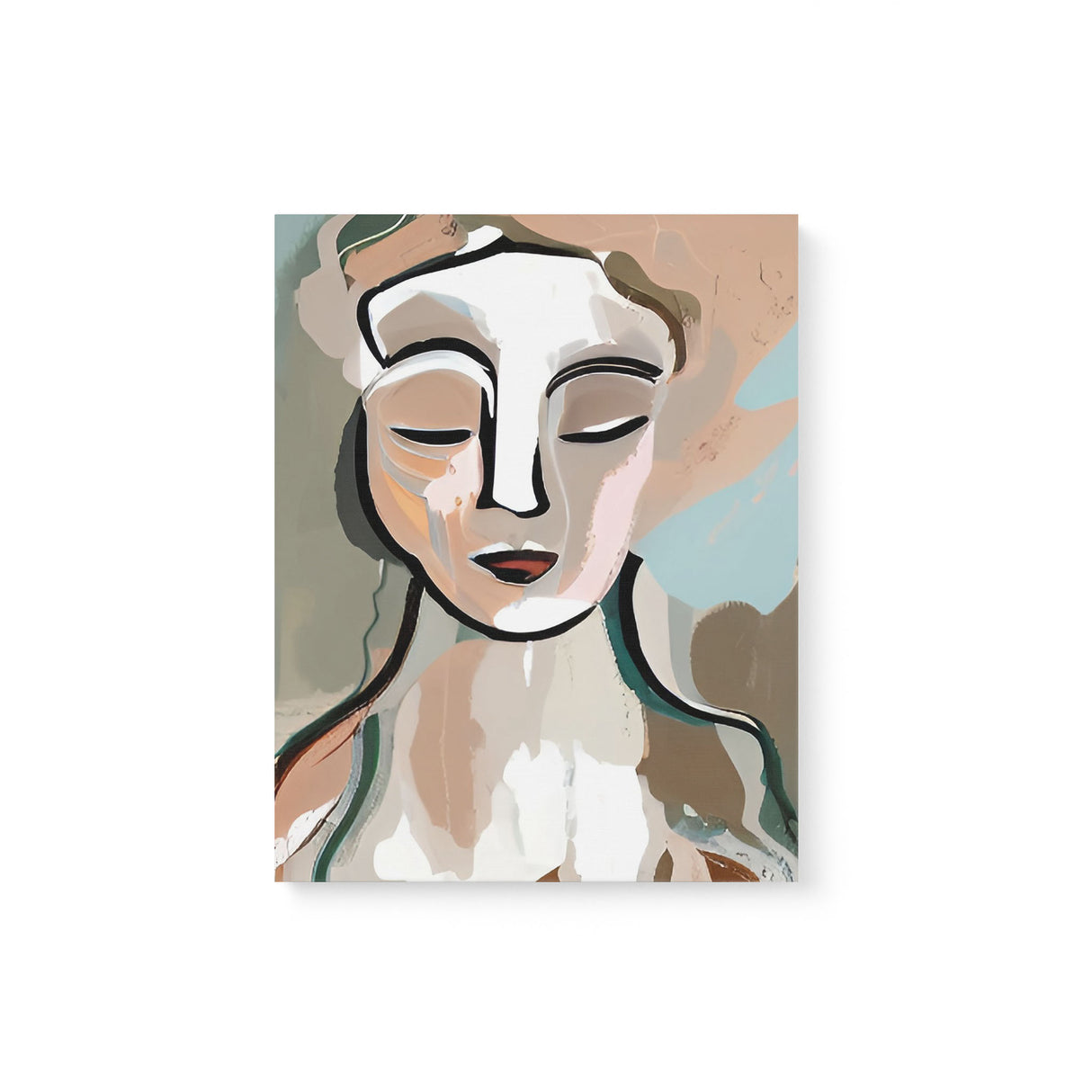 Modern Boho Portrait Canvas Wall Art of a Woman in Neutral Tones {Beige Bohemian} Canvas Wall Art Sckribbles 11x14  