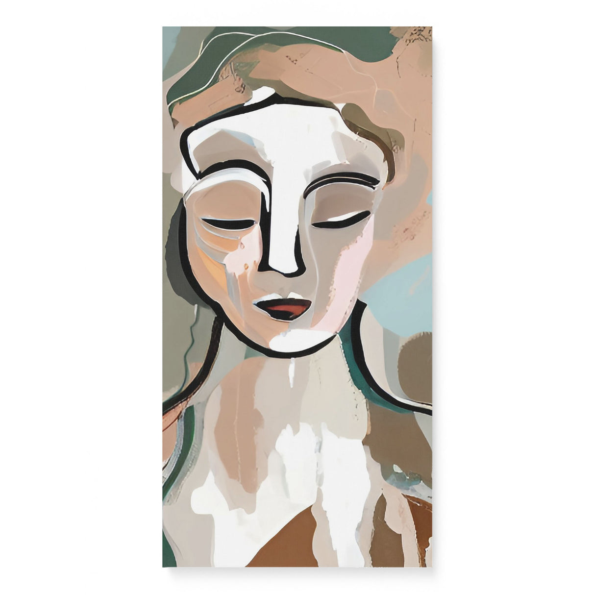 Modern Boho Portrait Canvas Wall Art of a Woman in Neutral Tones {Beige Bohemian} Canvas Wall Art Sckribbles 16x32  