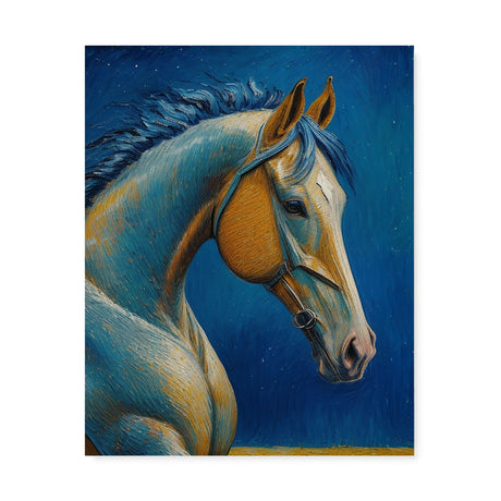 Horse Oil Painting in Blue & Orange Wall Art Canvas {Midnight Equine} Canvas Wall Art Sckribbles 24x30  