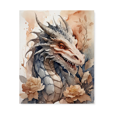 Mythical Medieval Watercolor Wall Art Canvas {World of Dragon} Canvas Wall Art Sckribbles 24x30  