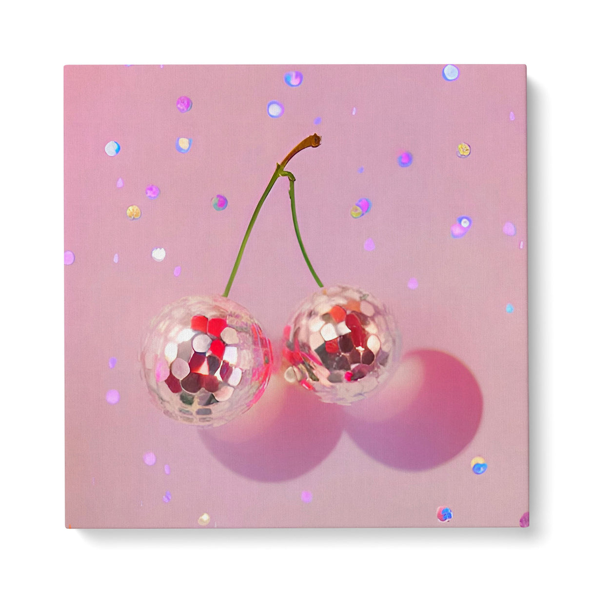Fun Cute Pink Cherry Disco Balls Wall Art Canvas {Fruity Disco} Canvas Wall Art Sckribbles 40x40  