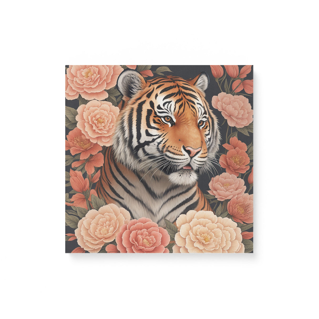 Tiger Surrounded by Flowers Wall Art Canvas {Tiger Portrait V2} Canvas Wall Art Sckribbles 16x16  