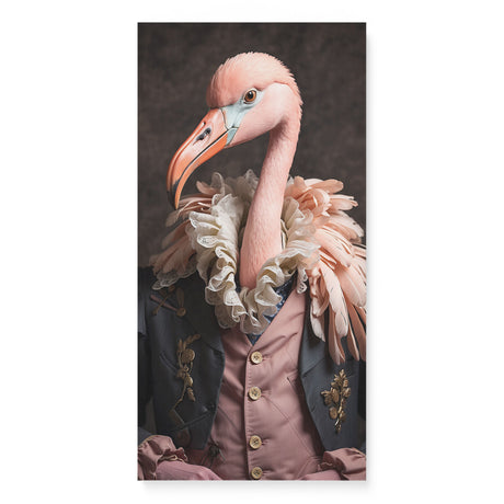 Vintage 18th-Century Flamingo Portrait Wall Art Canvas {The Regal Flamingo} Canvas Wall Art Sckribbles 16x32  