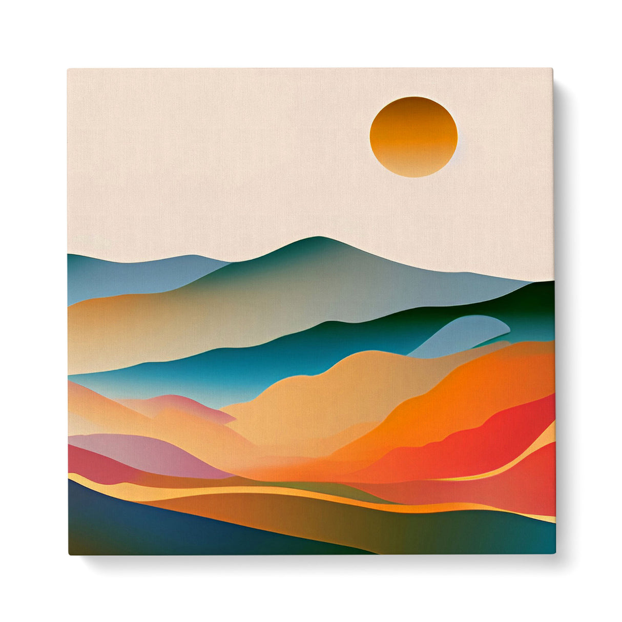 Boho Mountains & Sun Landscape Canvas Wall Art {Bohemian View} Canvas Wall Art Sckribbles 40x40  
