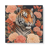 Tiger Surrounded by Flowers Wall Art Canvas {Tiger Portrait V2} Canvas Wall Art Sckribbles 40x40  