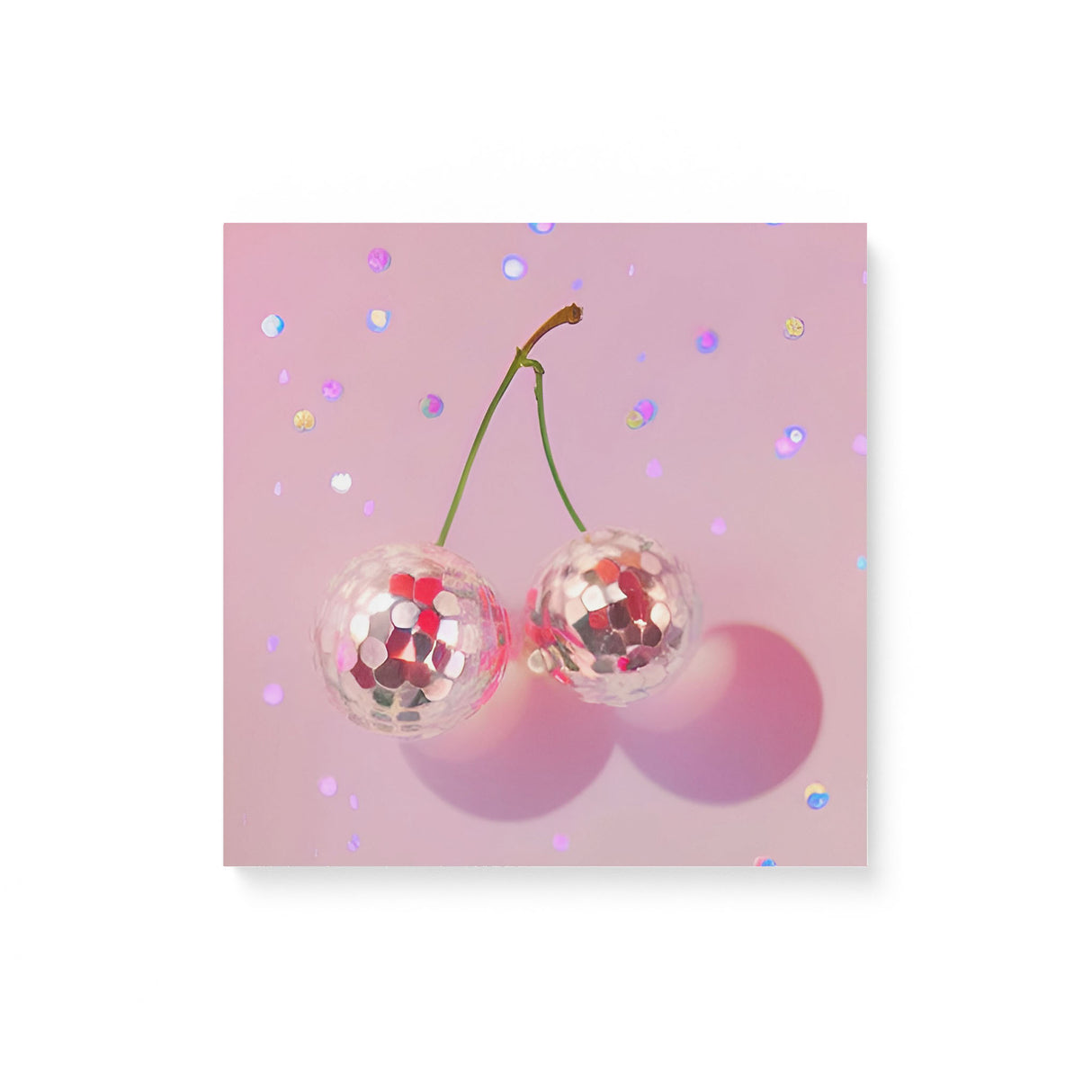 Fun Cute Pink Cherry Disco Balls Wall Art Canvas {Fruity Disco} Canvas Wall Art Sckribbles 16x16  
