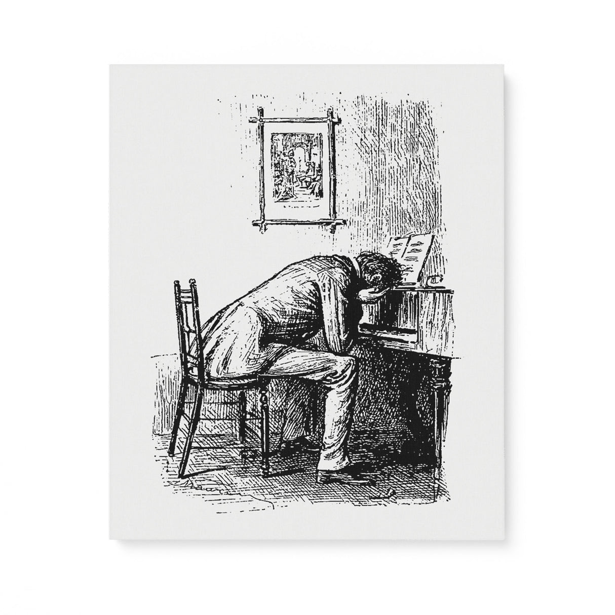 "Sad Pianist" Black and White Wall Art Canvas from Peter Ibbetson Canvas Wall Art Sckribbles 20x24  