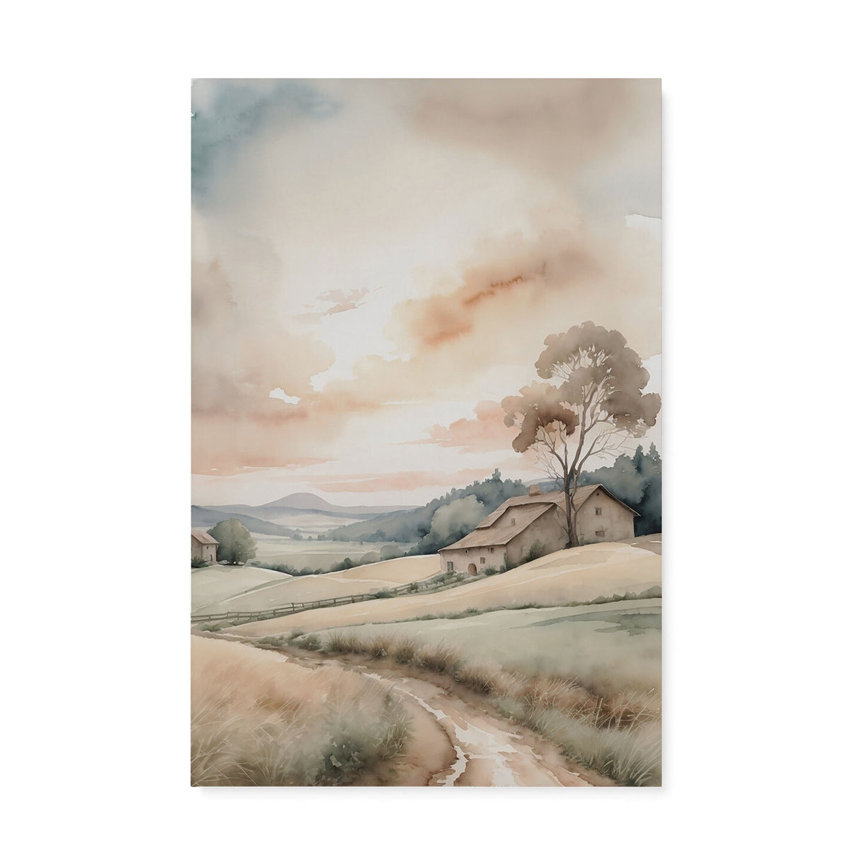 Beautiful Scenic Watercolor Wall Art Canvas {Country Road} Canvas Wall Art Sckribbles 24x36  