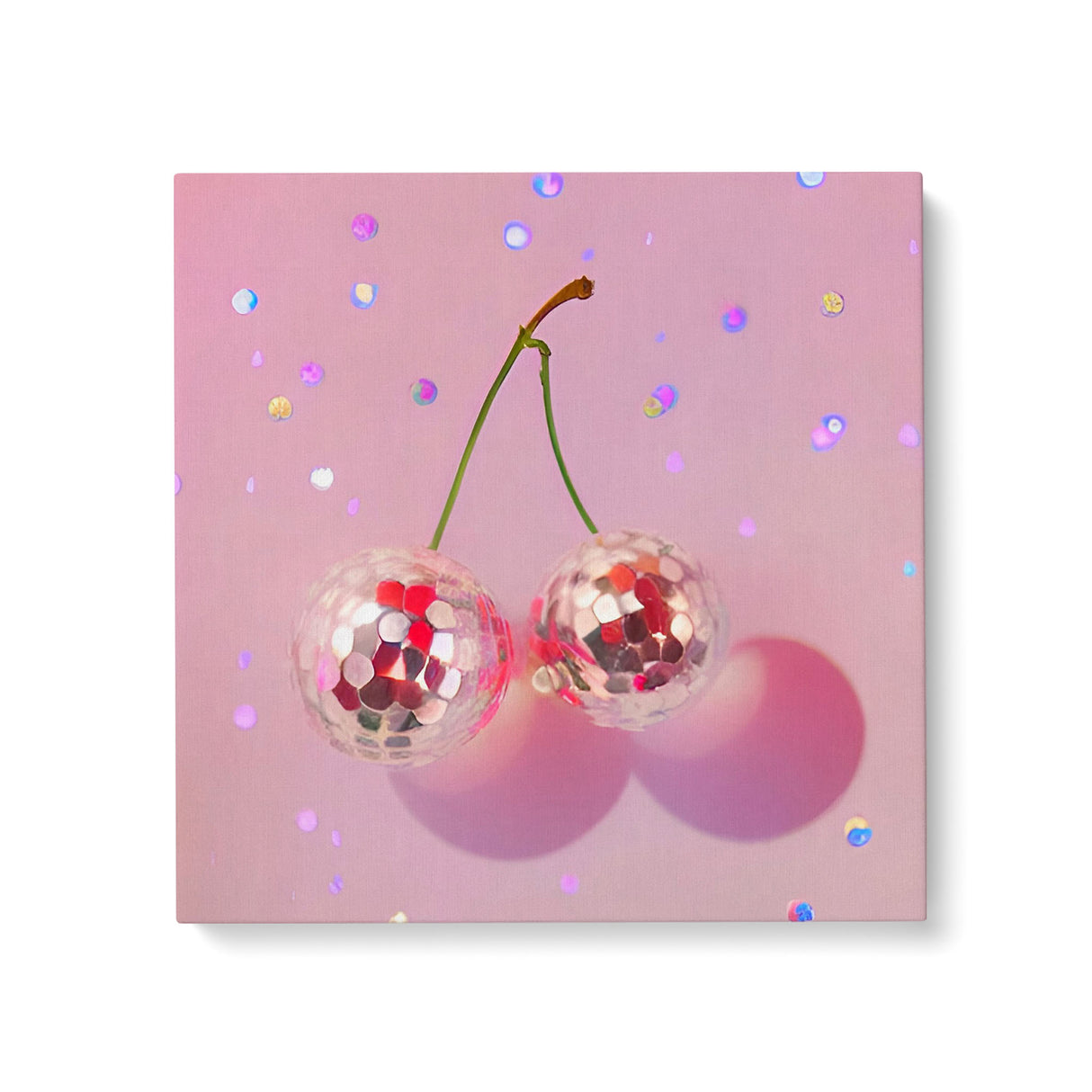 Fun Cute Pink Cherry Disco Balls Wall Art Canvas {Fruity Disco} Canvas Wall Art Sckribbles 24x24  
