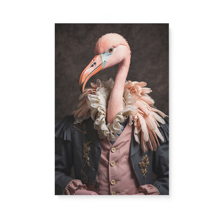 Vintage 18th-Century Flamingo Portrait Wall Art Canvas {The Regal Flamingo} Canvas Wall Art Sckribbles 16x24  