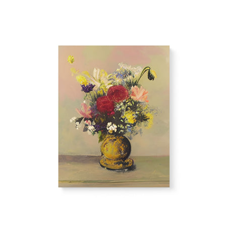 Vintage Painting of a Vase of Flowers Canvas Wall Art {The Golden Vase} Canvas Wall Art Sckribbles 11x14  
