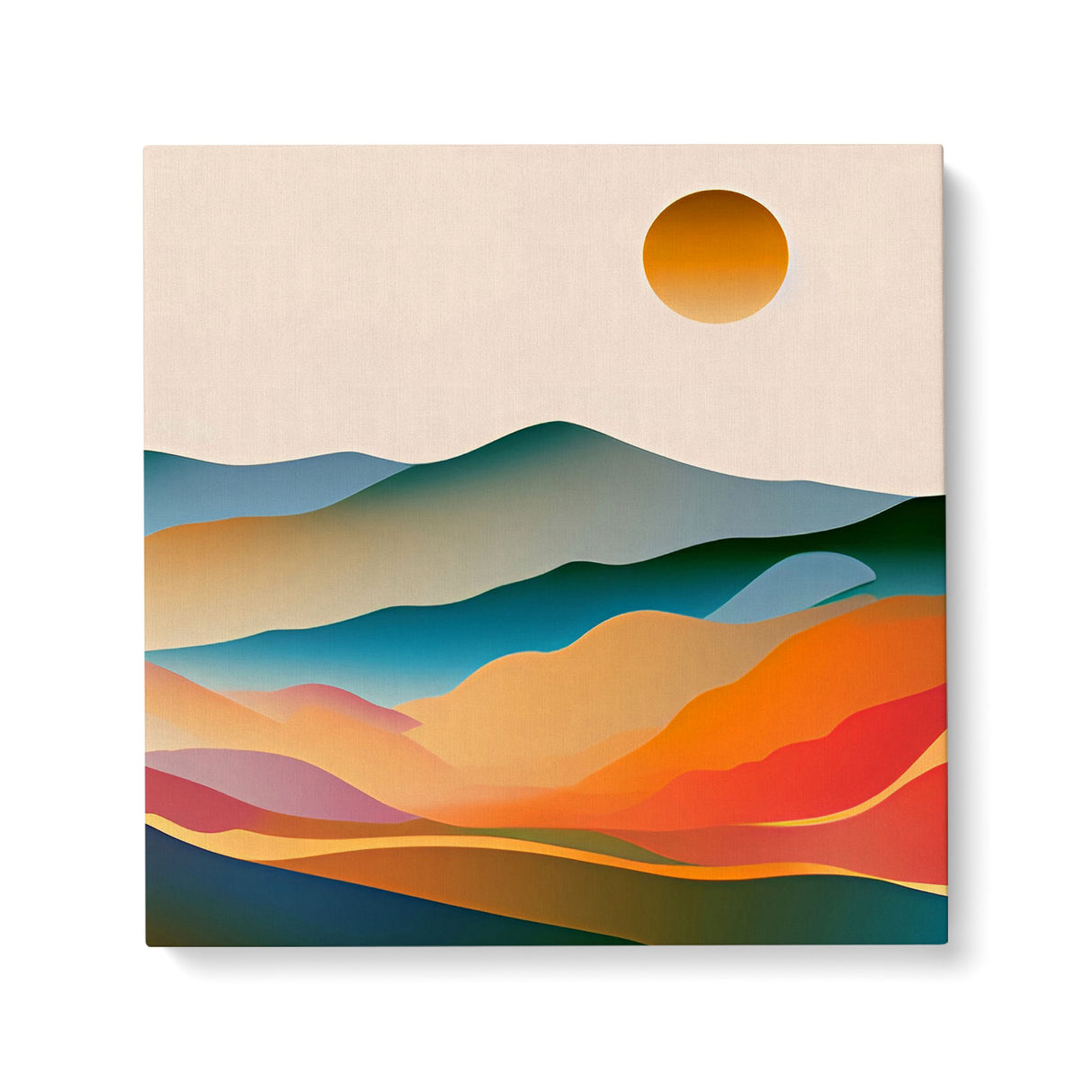 Boho Mountains & Sun Landscape Canvas Wall Art {Bohemian View} Canvas Wall Art Sckribbles 36x36  