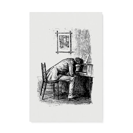 "Sad Pianist" Black and White Wall Art Canvas from Peter Ibbetson Canvas Wall Art Sckribbles 24x36  