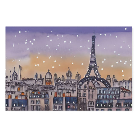 Paris Skyline Watercolor Wall Art Canvas {Paris at Night} Canvas Wall Art Sckribbles 48x32  