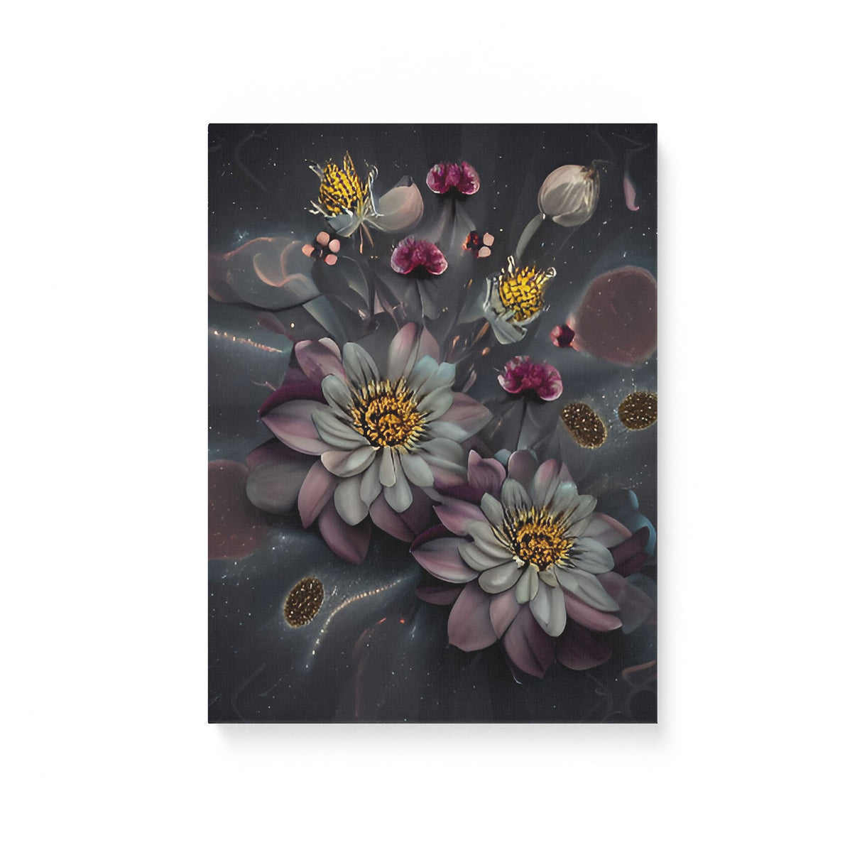 Dark Mysterious Flowers at Night Canvas Wall Art {Deep Floral} Canvas Wall Art Sckribbles 12x16  