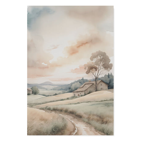 Beautiful Scenic Watercolor Wall Art Canvas {Country Road} Canvas Wall Art Sckribbles 32x48  