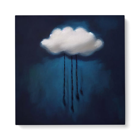 Dark Blue Moody Cloud Painting Wall Art Canvas Print {Raining Sadness} Canvas Wall Art Sckribbles 40x40  