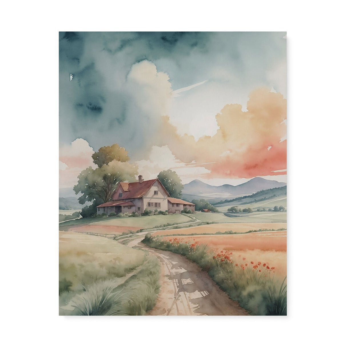 Classic Landscape Watercolor Wall Art Canvas {Road to Calm} Canvas Wall Art Sckribbles 24x30  