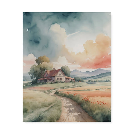 Classic Landscape Watercolor Wall Art Canvas {Road to Calm} Canvas Wall Art Sckribbles 24x30  