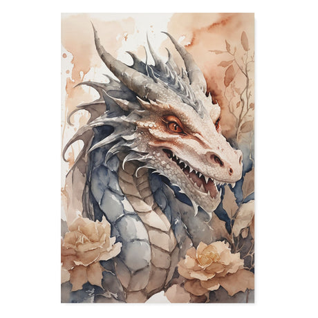 Mythical Medieval Watercolor Wall Art Canvas {World of Dragon} Canvas Wall Art Sckribbles 32x48  