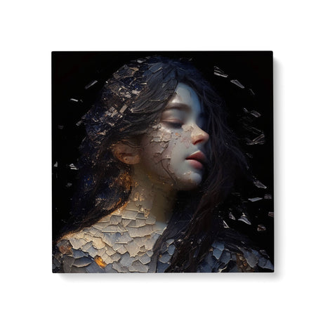 Dark Sad Moody Portrait of a Girl with Broken Glass Canvas Wall Art Print {Shattered Youth} Canvas Wall Art Sckribbles 24x24  
