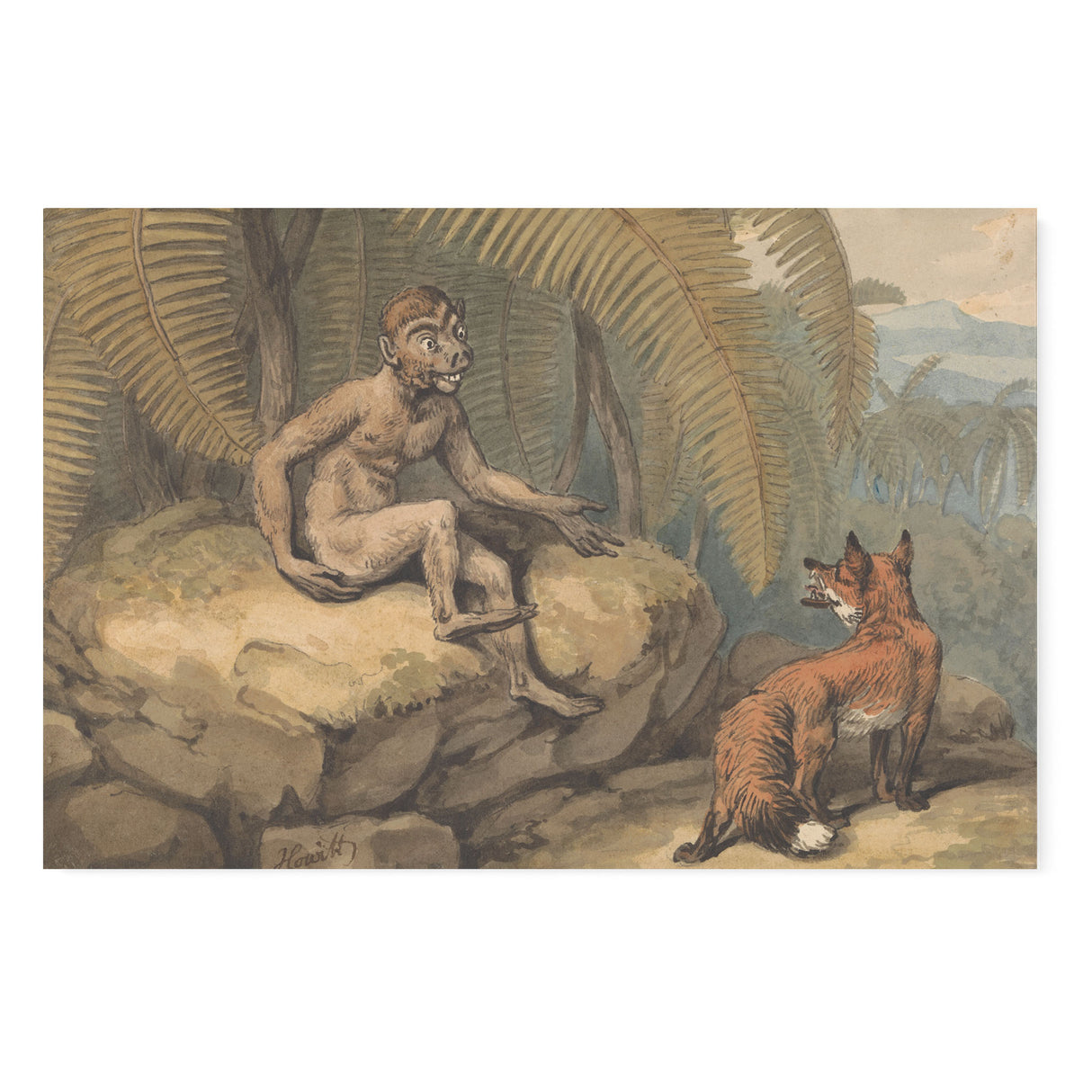 "A Monkey and a Fox" Vintage Wall Art Canvas Print by Samuel Howitt Canvas Wall Art Sckribbles 48x32  