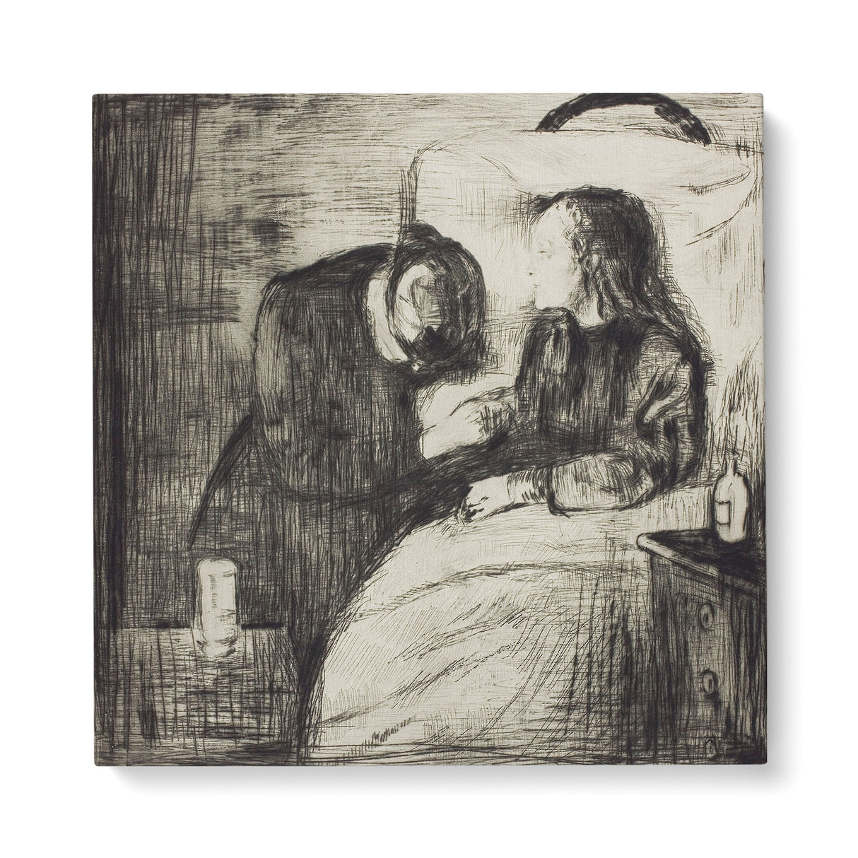 "The Sick Child" Sad Black & White Vintage Sketch Wall Art Canvas by Edvard Munch Canvas Wall Art Sckribbles 40x40  