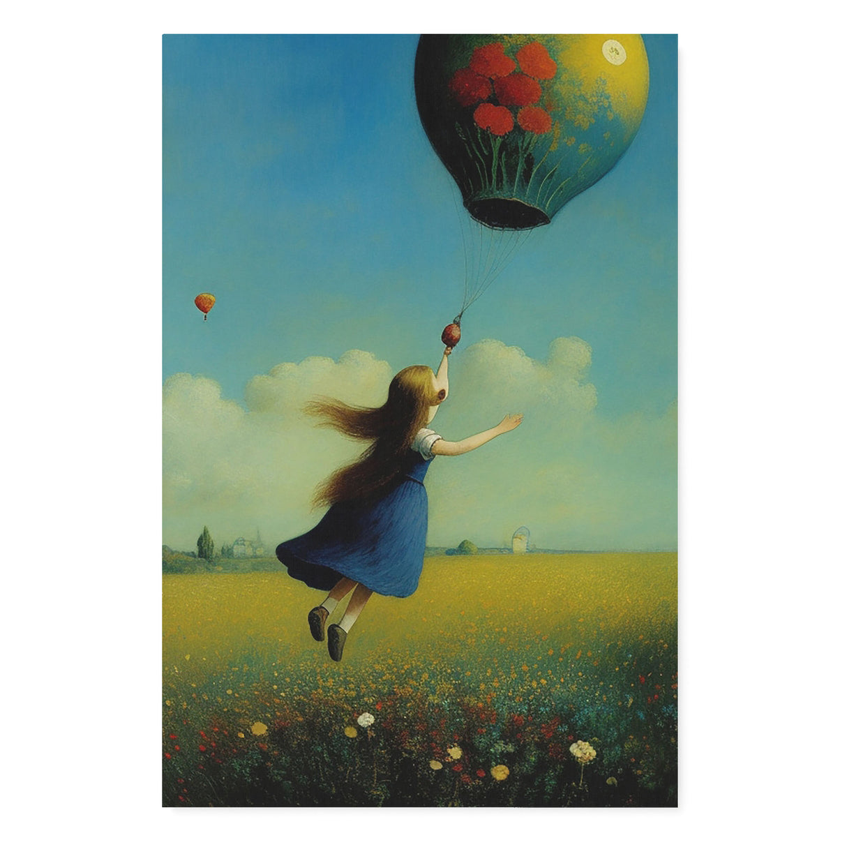 Colorful Whimsical Wall Art Canvas {Girl with Balloon V5} Canvas Wall Art Sckribbles 32x48  