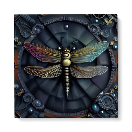 Dark Grungy 3D Insect Canvas Wall Art {Steampunk Dragonfly} Canvas Wall Art Sckribbles 40x40  