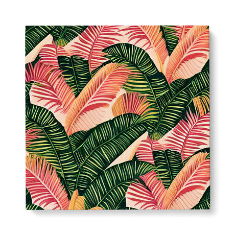 Tropical Pink and Green Palm Leaves Wall Art Canvas {Staycation Vibes} Canvas Wall Art Sckribbles 40x40  