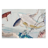 "Six Carp Swimming Beneath Wisteria" Japanese Wall Art Canvas by Tsukioka Yoshit Canvas Wall Art Sckribbles 48x32  