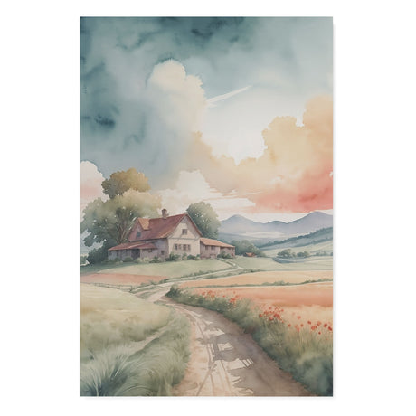 Classic Landscape Watercolor Wall Art Canvas {Road to Calm} Canvas Wall Art Sckribbles 32x48  