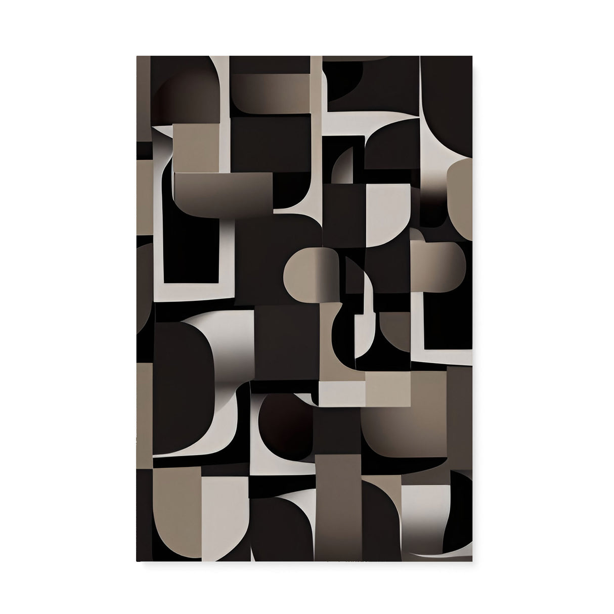 Black, White, and Beige Dark Bauhaus Inspired Pattern Wall Art Canvas {Mid-Century Chaos} Canvas Wall Art Sckribbles 24x36  