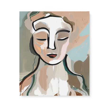 Modern Boho Portrait Canvas Wall Art of a Woman in Neutral Tones {Beige Bohemian} Canvas Wall Art Sckribbles 20x24  