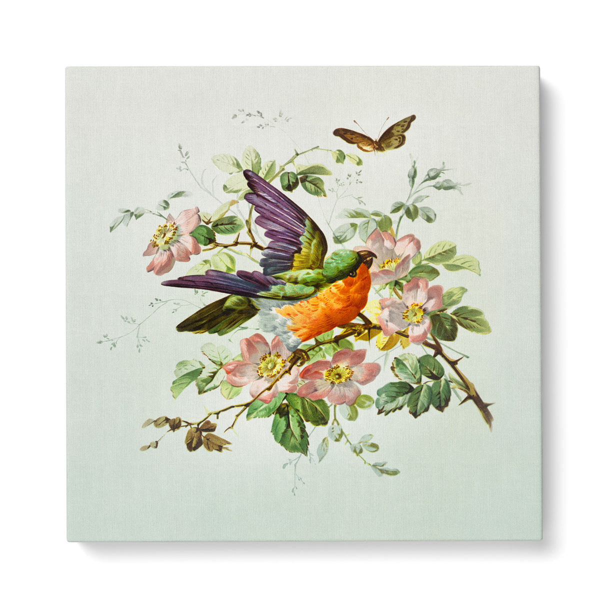"Vintage Birthday Card with Birds, Flowers, and Butterflies" Wall Art Canvas Print Canvas Wall Art Sckribbles 40x40  
