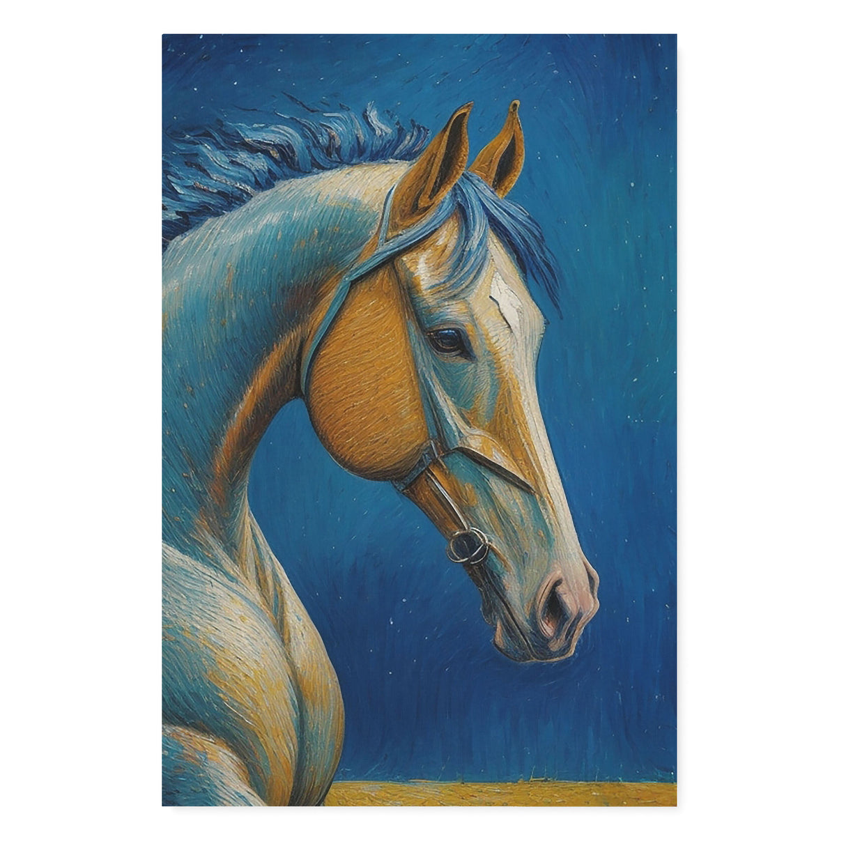 Horse Oil Painting in Blue & Orange Wall Art Canvas {Midnight Equine} Canvas Wall Art Sckribbles 32x48  